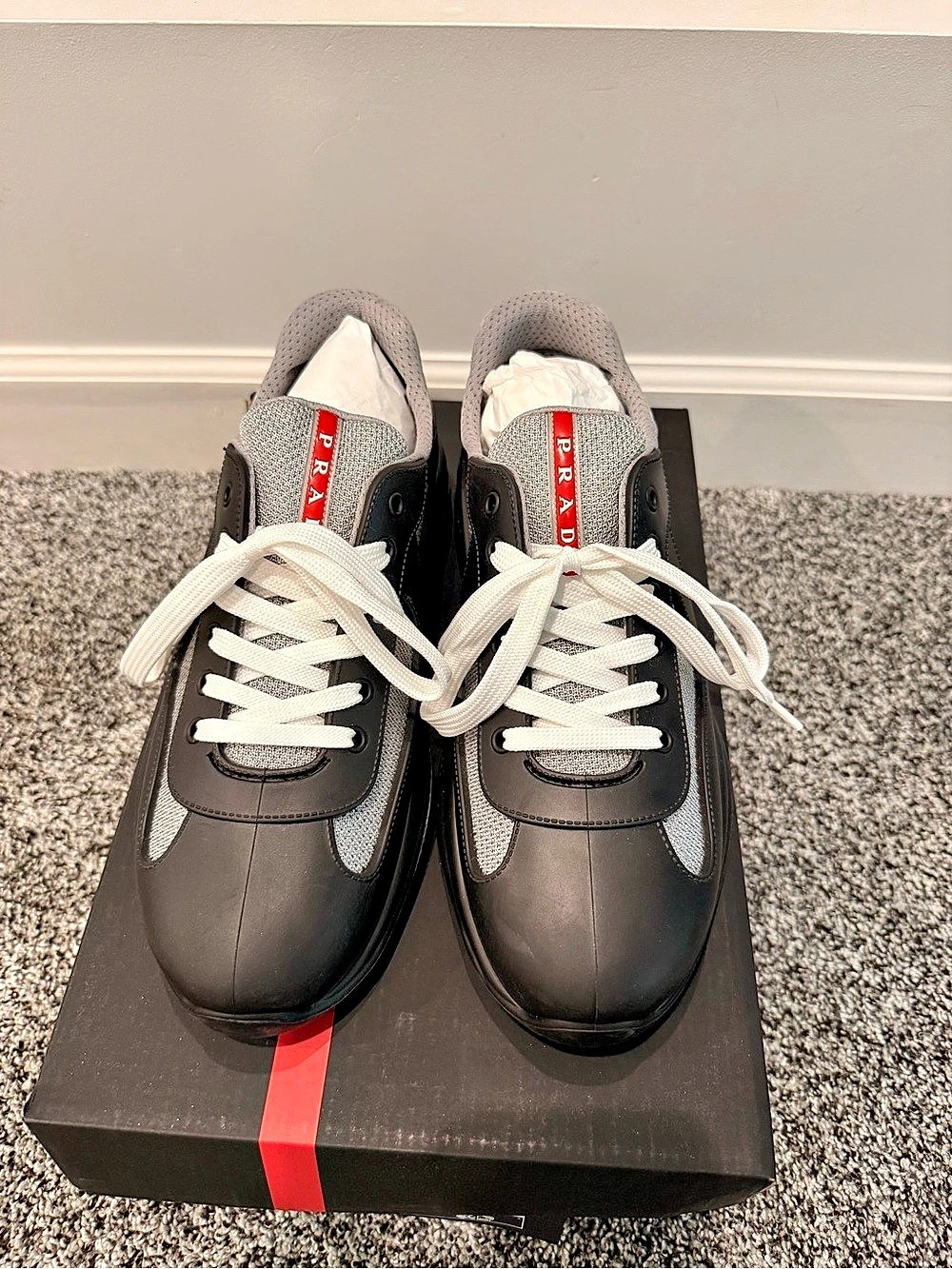Men’s Prada America's Cup Soft Rubber and Bike Fabric Sneakers Black & Gray